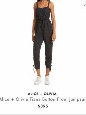 Alice + Olivia Size 2 Linen Blend Acid Black Button-Front Drawstring Jumpsuit
